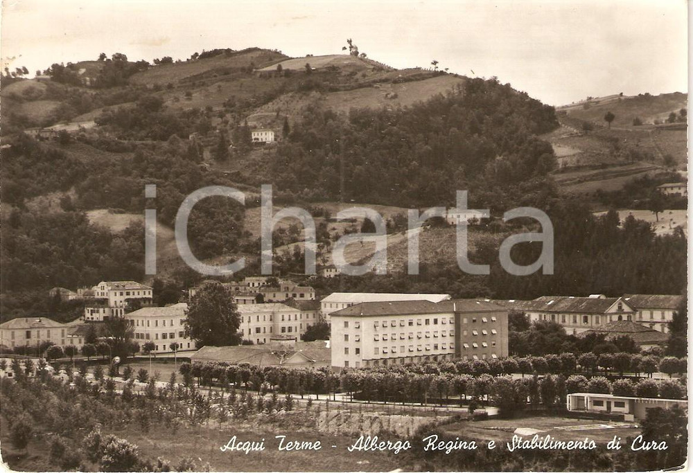 Cartolina originale da collezione 1961 ACQUI TERME AL Albergo REGINA e Stabilimento di cura Cartolina FG VG 1