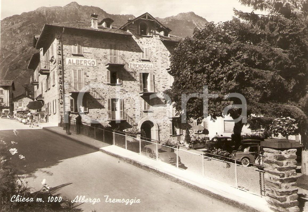 Cartolina originale da collezione 1955 ca CHIESA IN VALMALENCO (SO) Albergo TREMOGGIA *Cartolina ANIMATA FP NV 1
