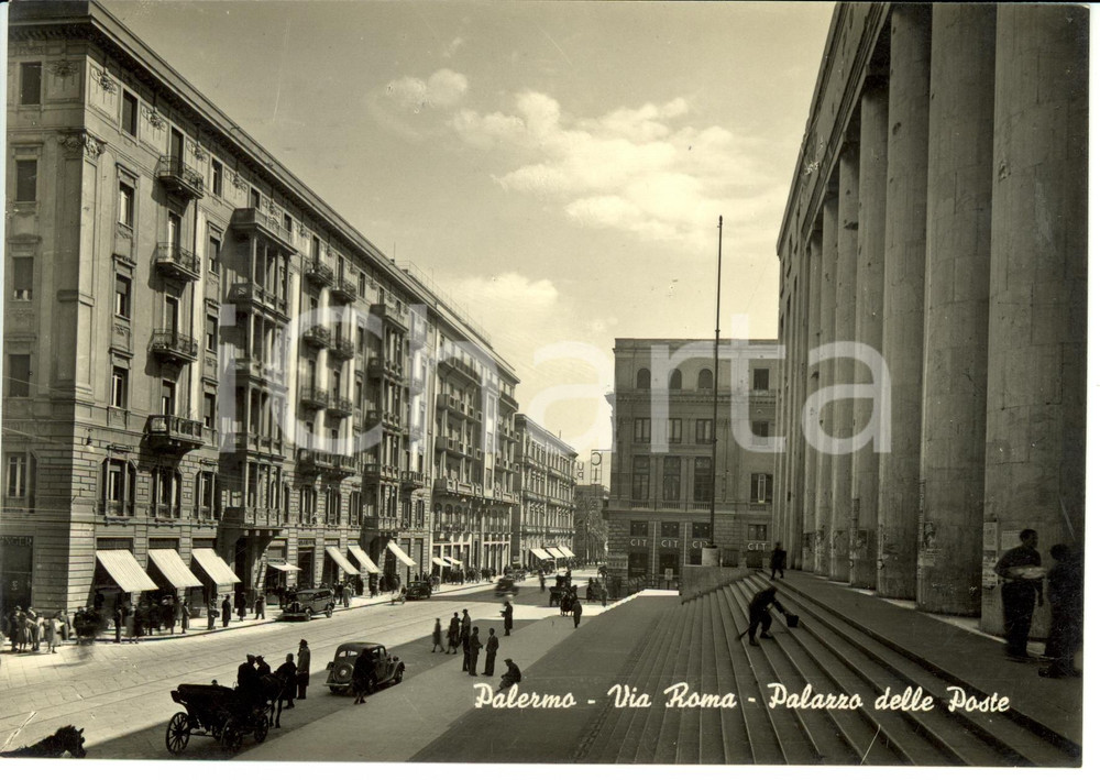 Cartolina originale da collezione 1952 PALERMO Via Roma - Palazzo delle Poste *Cartolina postale FG VG 1