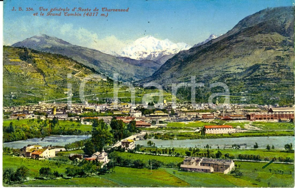 Cartolina originale da collezione 1928 AOSTA CittÃ  e GRAND COMBIN visti da CHARVENSOD *Cartolina postale FP VG 1