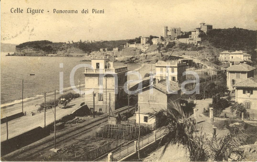 Cartolina originale da collezione 1924 CELLE LIGURE (SV) Veduta panoramica della localitÃ  PIANI *ANIMATA FP VG 1