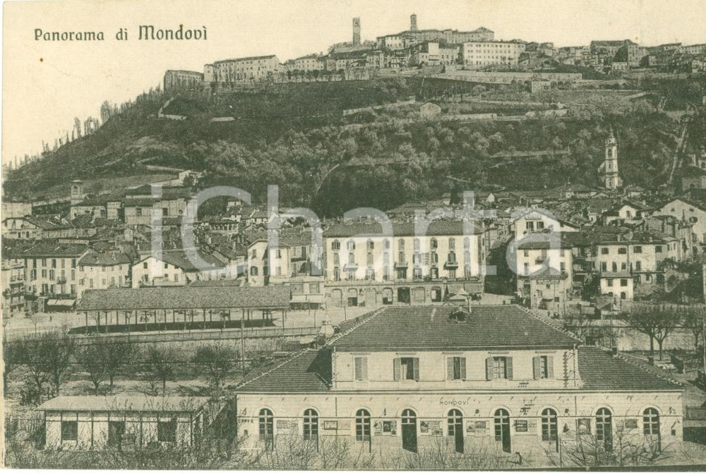 Cartolina originale da collezione 1923 MONDOVI  CN Stazione ferroviaria e panorama del colle cartolina FP VG 1