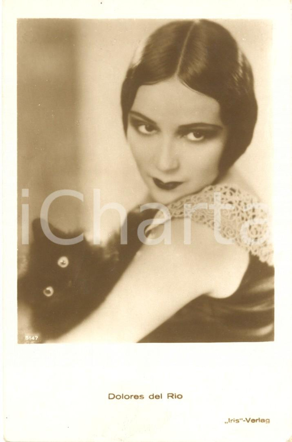 Cartolina originale da collezione Dolores Del Rio con gatto nero - anni '30 1