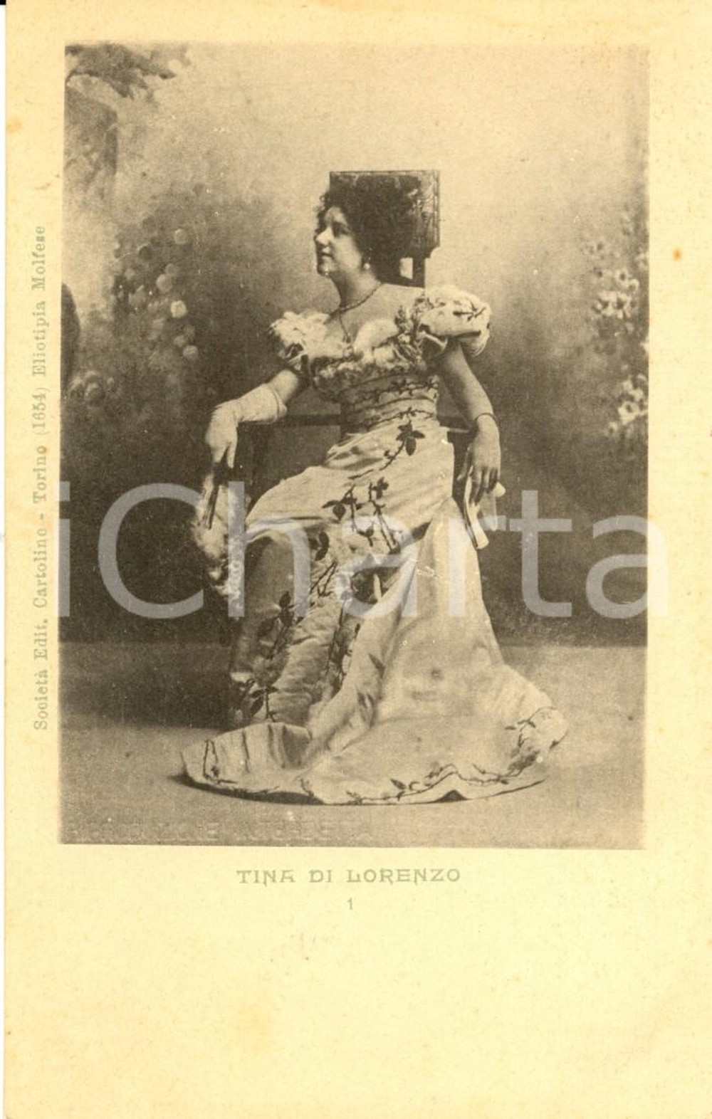 Cartolina originale da collezione 1910 Tina di Lorenzo - Fotoritratto in abiti scena 1