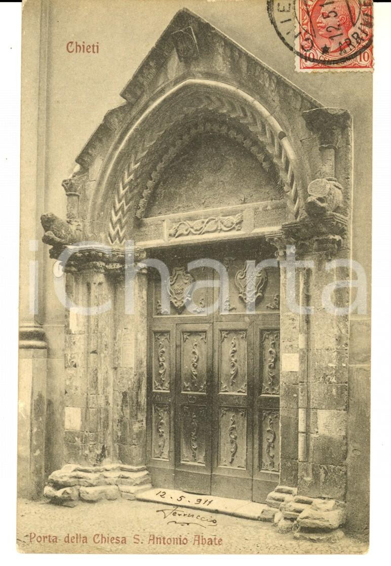 Cartolina originale da collezione 1911 CHIETI Porta della Chiesa di S. ANTONIO ABATE Cartolina postale FP VG 1