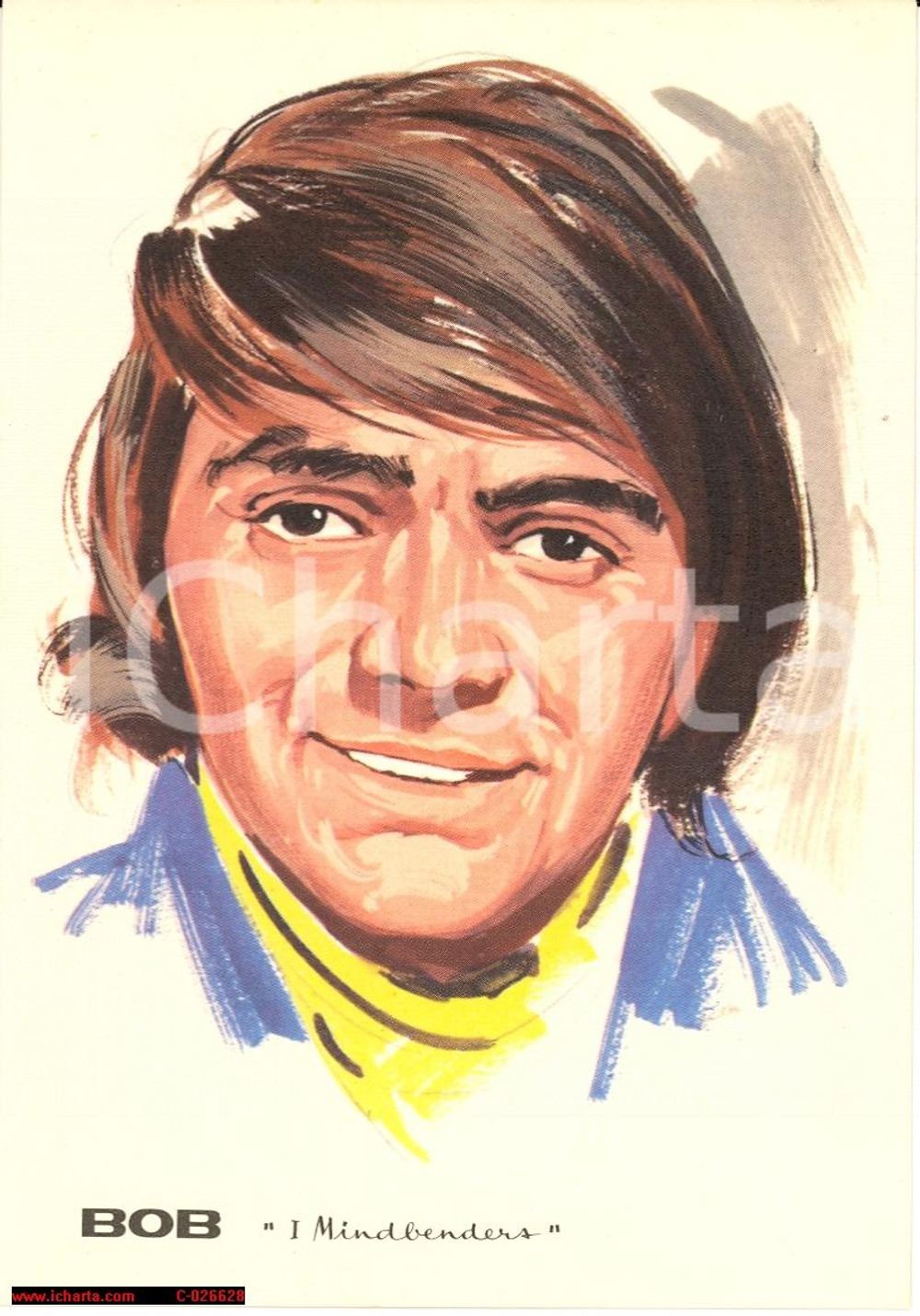 Cartolina originale da collezione 1965 ca MUSICA Cantante Bob dei MINDBENDERS Illustrazione PICCHIONI *Cartolina 1
