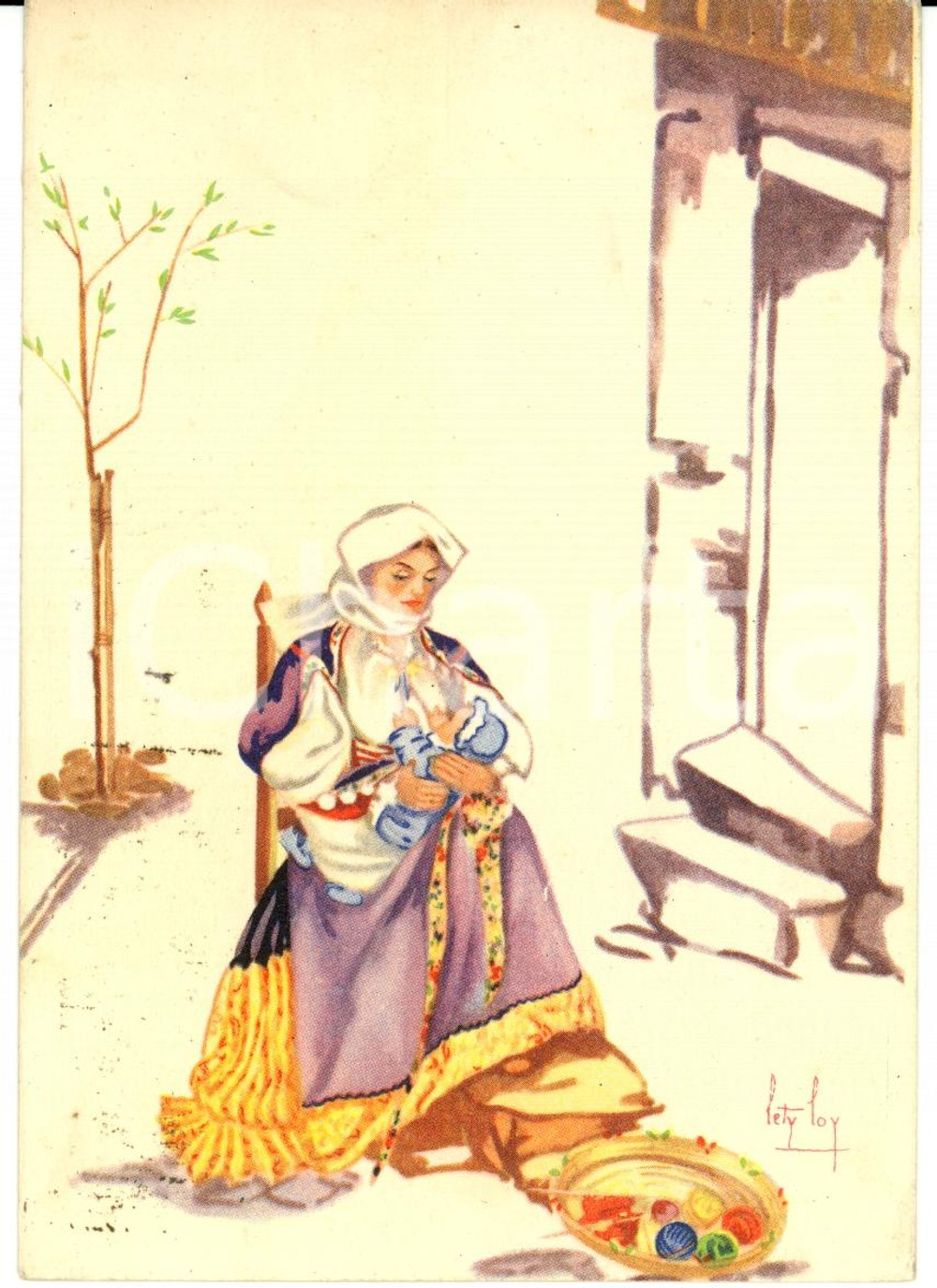 Cartolina originale da collezione 1940 BONO (SS) Costumi sardi Illustrato LETY LOY *Cartolina postale FG VG 1