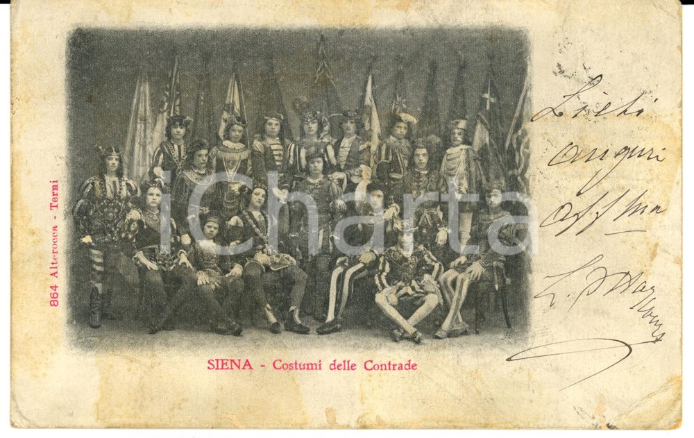 Cartolina originale da collezione 1908 SIENA Costumi delle contrade *Cartolina danneggiata FP VG 1