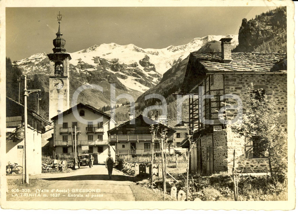 Cartolina originale da collezione 1940 ca GRESSONEY (AO) La TrinitÃ  - Entrata al paese *Cartolina postale FG VG 1