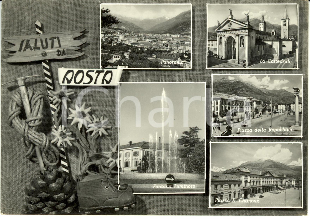 Cartolina originale da collezione 1957 AOSTA Vedutine della cittÃ  *Cartolina postale FG VG 1