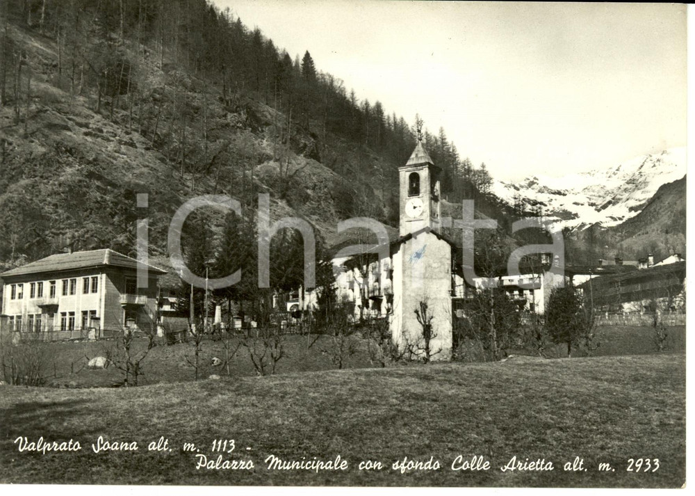 Cartolina originale da collezione 1955 VALPRATO SOANA TO Palazzo municipale con Colle Arietta Cartolina FG VG 1
