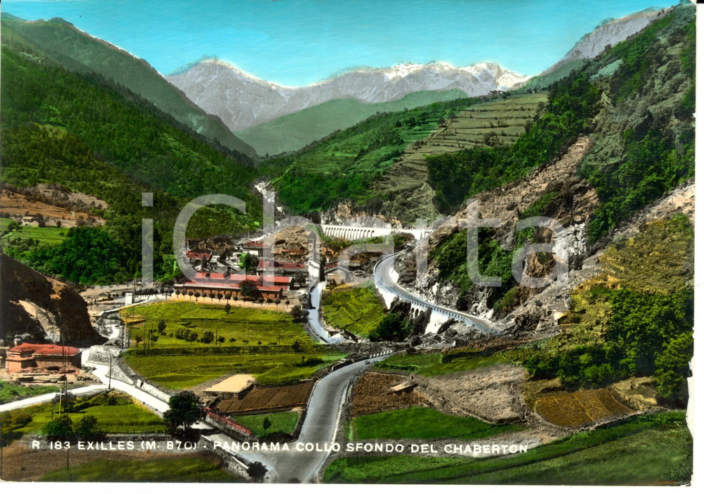 Cartolina originale da collezione 1965 EXILLES (TO) Panorama collo sfondo del Chaberton *Cartolina postale FG VG 1