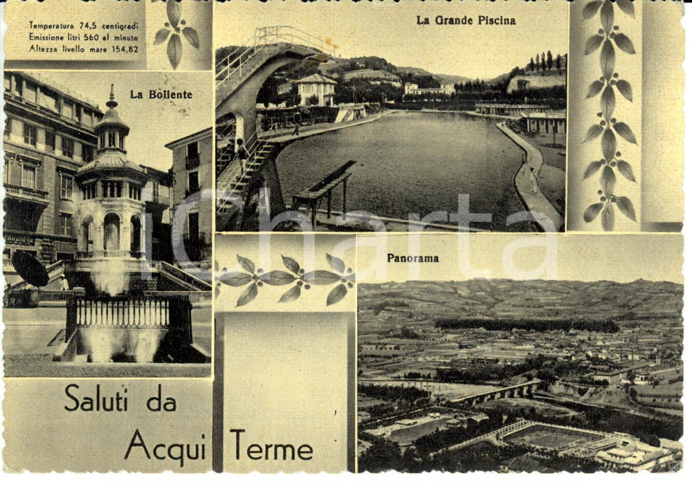 Cartolina originale da collezione 1950 ACQUI TERME AL Vedutine della cittÃ  Cartolina postale FG VG 1
