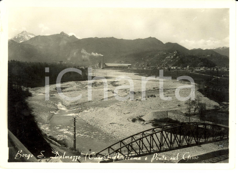 Cartolina originale da collezione 1950 ca BORGO SAN DALMAZZO CN Panorama e Ponte sul Gesso Cartolina FG NV 1