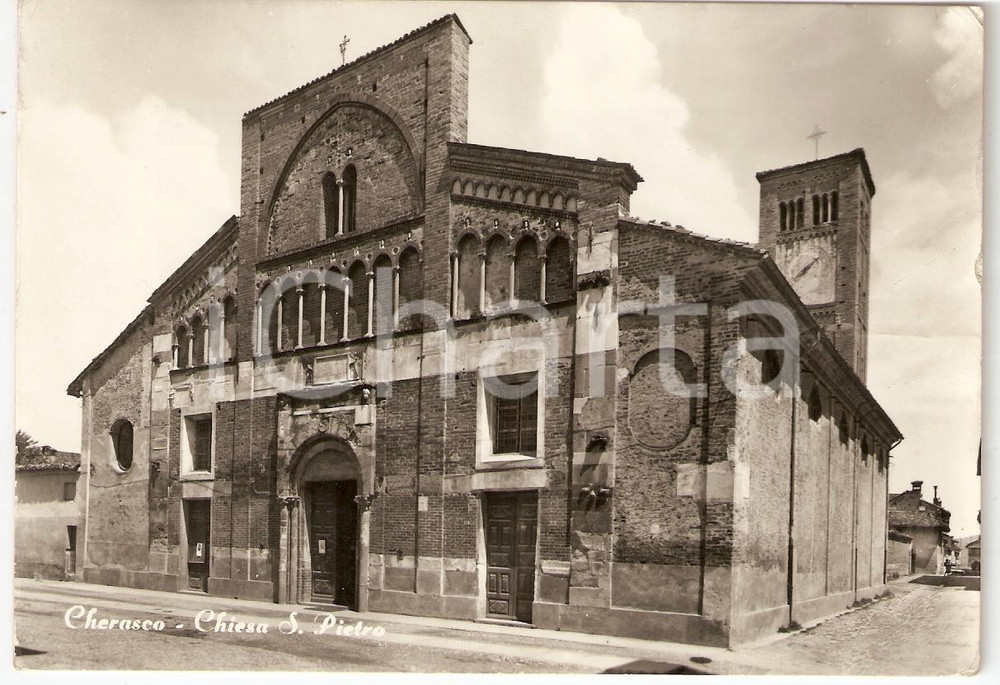 Cartolina originale da collezione 1950 ca CHERASCO (CN) Chiesa S.Pietro  *Cartolina DANNEGGIATA FG NV 1