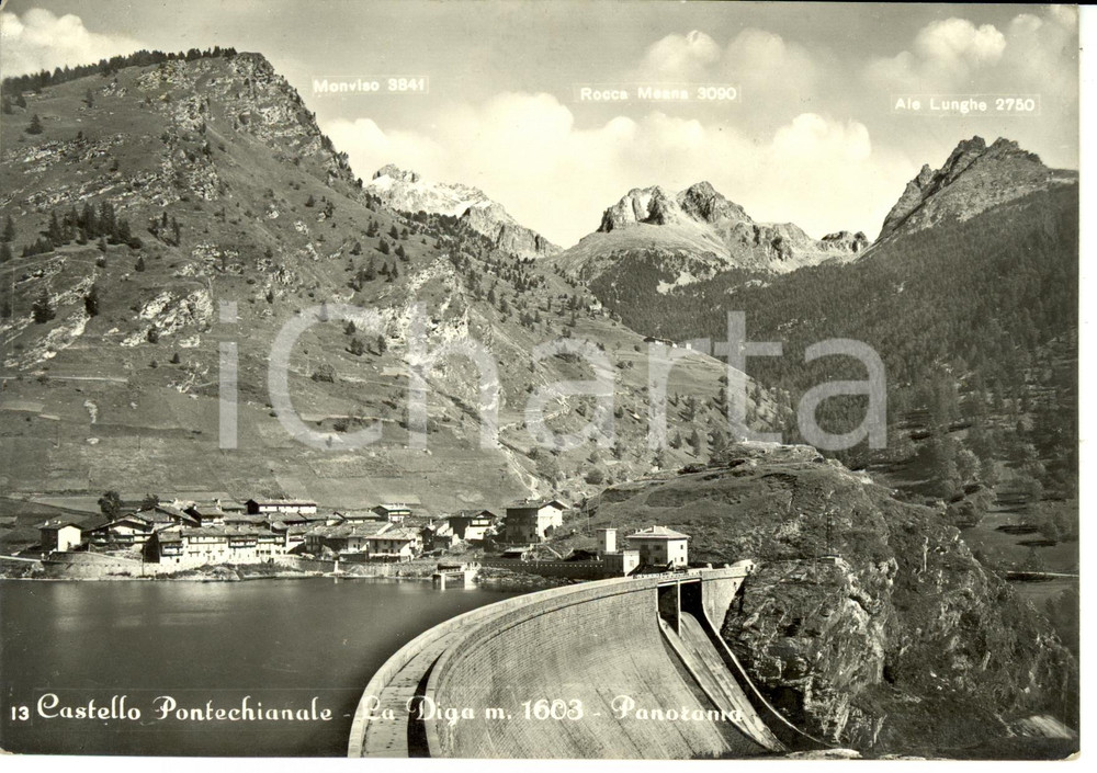 Cartolina originale da collezione 1957 CASTELLO PONTECHIANALE CN Panorama Cartolina postale FG VG 1
