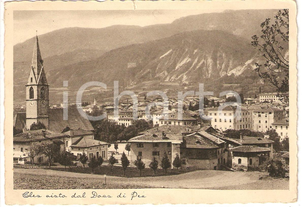 Cartolina originale da collezione 1937 CLES (TN) Vista dal Doss di Pez *Cartolina postale FG VG 1