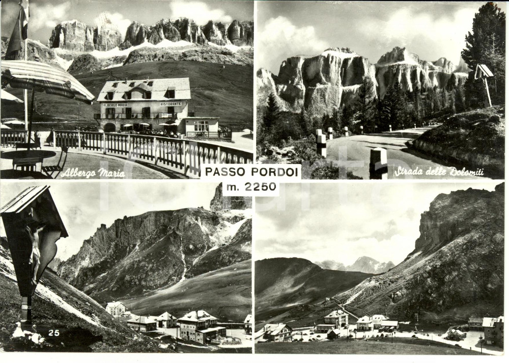 Cartolina originale da collezione 1953 PASSO PORDOI (TN) Vedutine con Albergo Maria *Cartolina postale FG VG 1