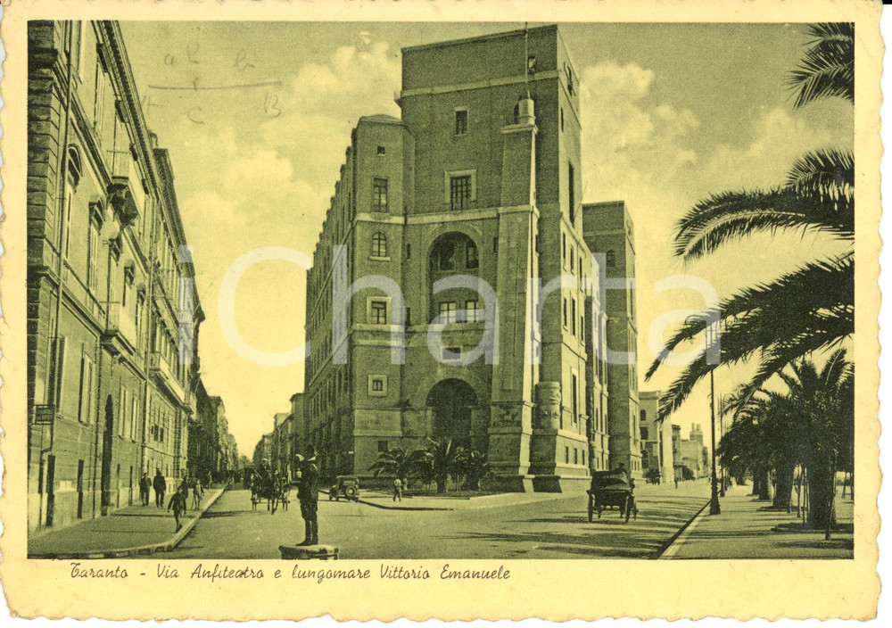Cartolina originale da collezione 1941 TARANTO Via Anfiteatro e lungomare Vittorio Emanuele *Cartolina FG VG 1
