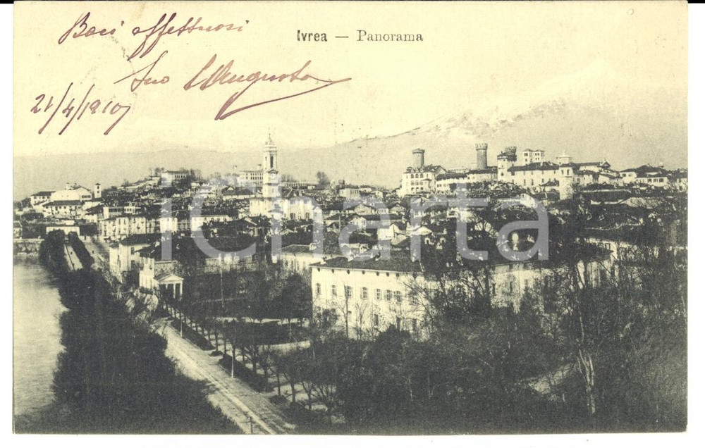 Cartolina originale da collezione 1910 IVREA TO Veduta panoramica con il castello Cartolina FP VG 1