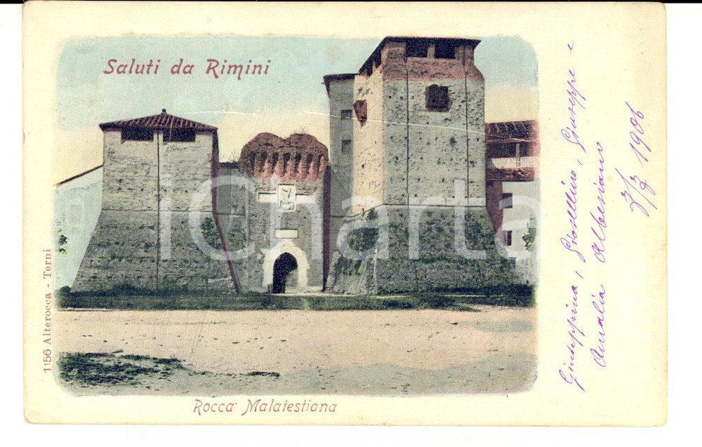 Cartolina originale da collezione 1906 RIMINI Veduta con la ROCCA MALATESTIANA *Cartolina FP NV 1