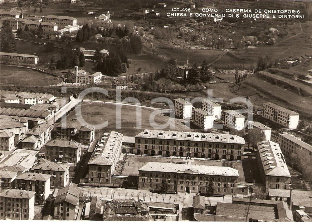 Cartolina originale da collezione 1950 ca COMO Soldati sull attenti nella CASERMA DE CRISTOFORIS Animata FG NV 1