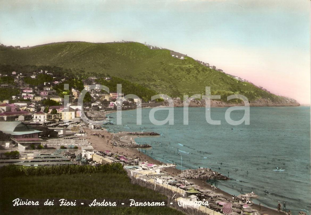 Cartolina originale da collezione 1950 ca ANDORA (SV) Panorama RIVIERA DEI FIORI Animata *Cartolina FG NV 1