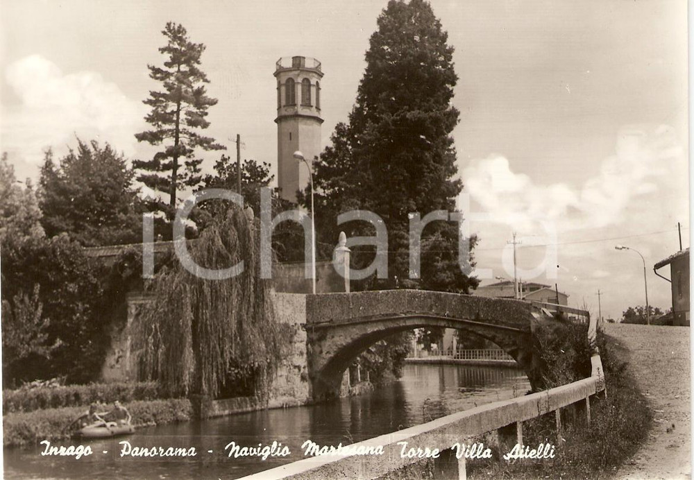 Cartolina originale da collezione 1960 ca INZAGO MI In canoa sul Naviglio MARTESANA Torre Villa AITELLI FG NV 1