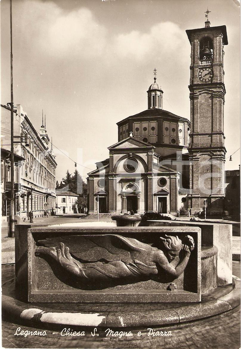 Cartolina originale da collezione 1954 LEGNANO MI Panorama Piazza e Chiesa di SAN MAGNO Cartolina FG VG 1