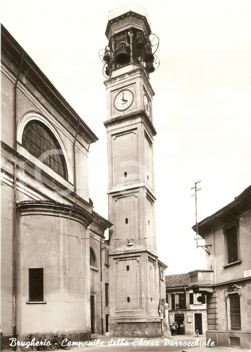 Cartolina originale da collezione 1960 ca BRUGHERIO MI Campanile della Chiesa di SAN BARTOLOMEO Animata FG NV 1
