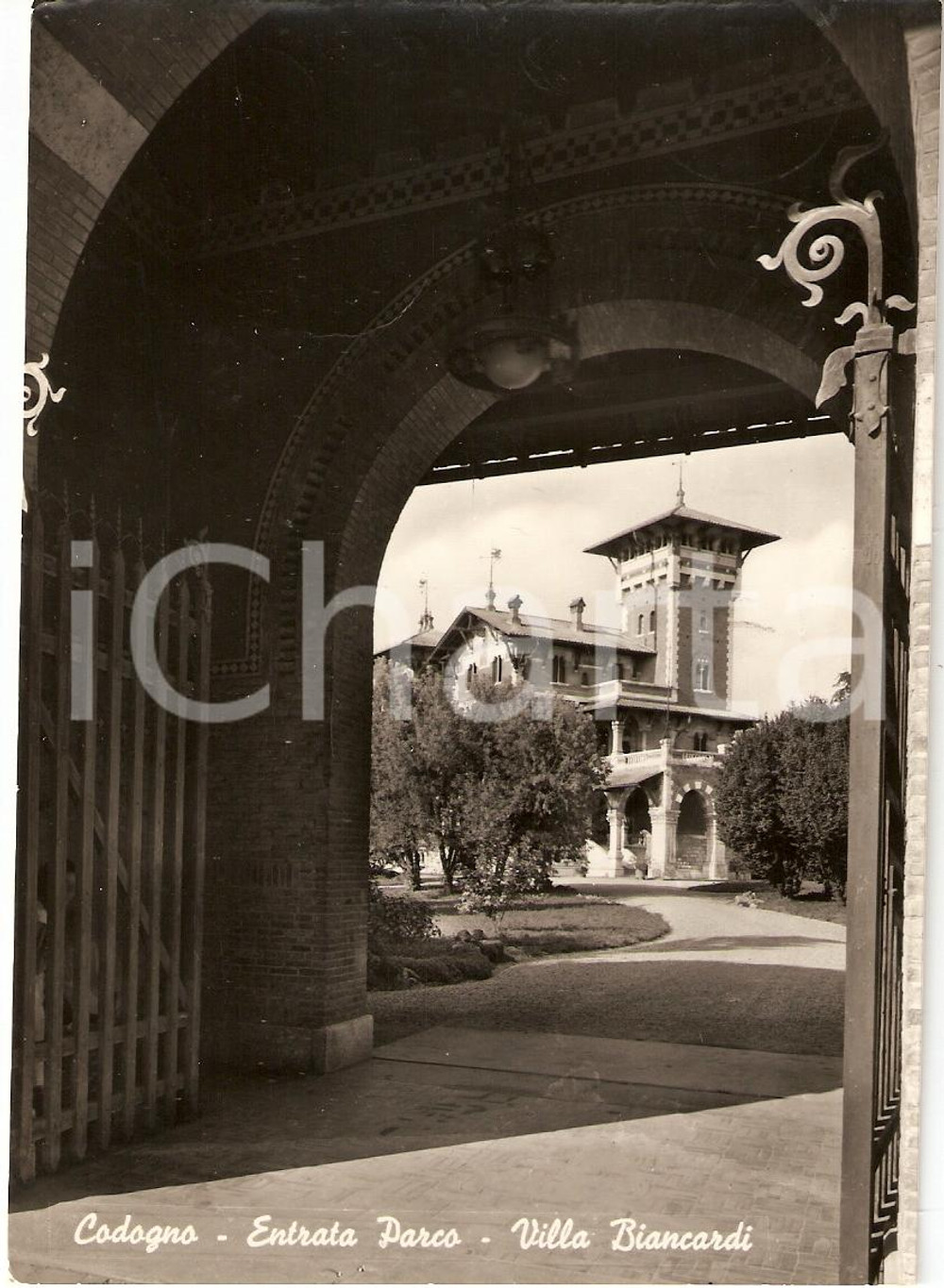 Cartolina originale da collezione 1964 CODOGNO (LO) Panorama Villa BIANCARDI Entrata del parco *Cartolina FG VG 1