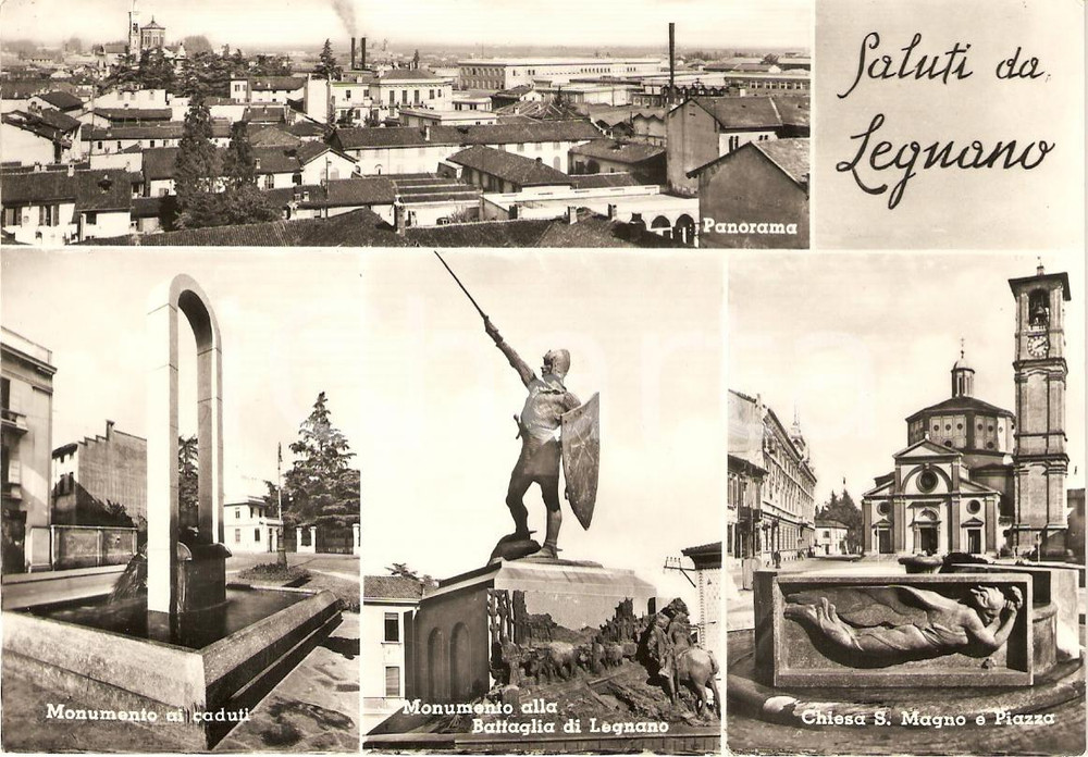 Cartolina originale da collezione 1959 LEGNANO (MI) Vedutine Monumento ai Caduti Chiesa SAN MAGNO *Cartolina FG VG 1