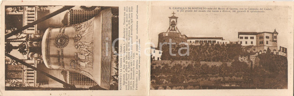 Cartolina originale da collezione 1934 ROVERETO TN Castello e Campana dei Caduti Cartolina DOPPIA FP NV 1