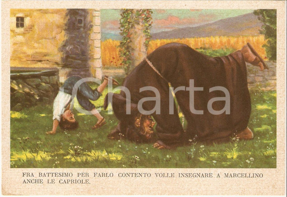 Cartolina originale da collezione 1955 ca MARCELLINO PANE E VINO Ill. Dario Gobbi FRATI FANNO LE CAPRIOLE FG NV 1