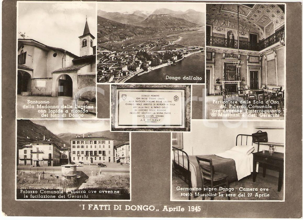 Cartolina originale da collezione 1951 DONGO (CO) Vedutine FATTI DELL' APRILE '45 Sala d'Oro STANZA MUSSOLINI FG 1