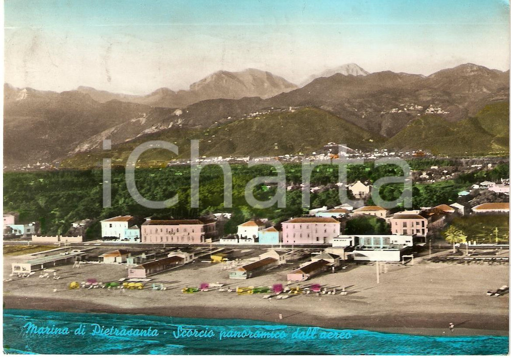 Cartolina originale da collezione 1960 MARINA DI PIETRASANTA LU SCORCIO PANORAMICO dall aereo Cartolina FG VG 1