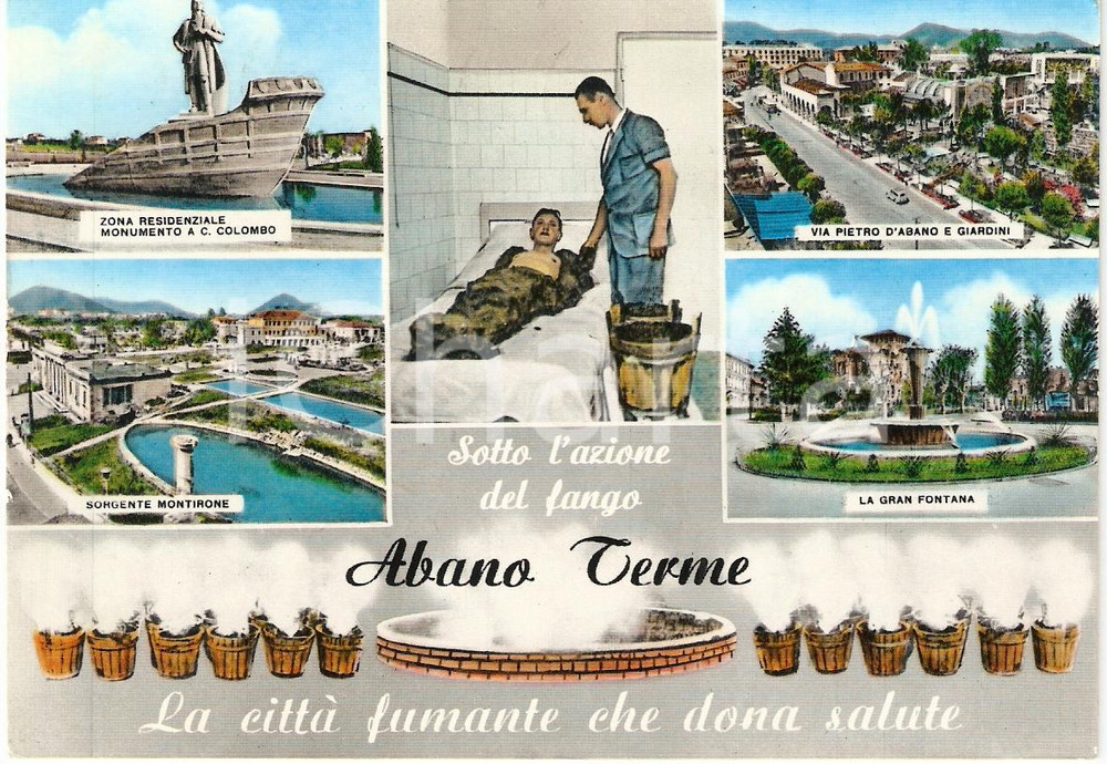 Cartolina originale da collezione 1965 ABANO TERME (PD) CittÃ  fumante che dona salute VEDUTINE FG VG 1