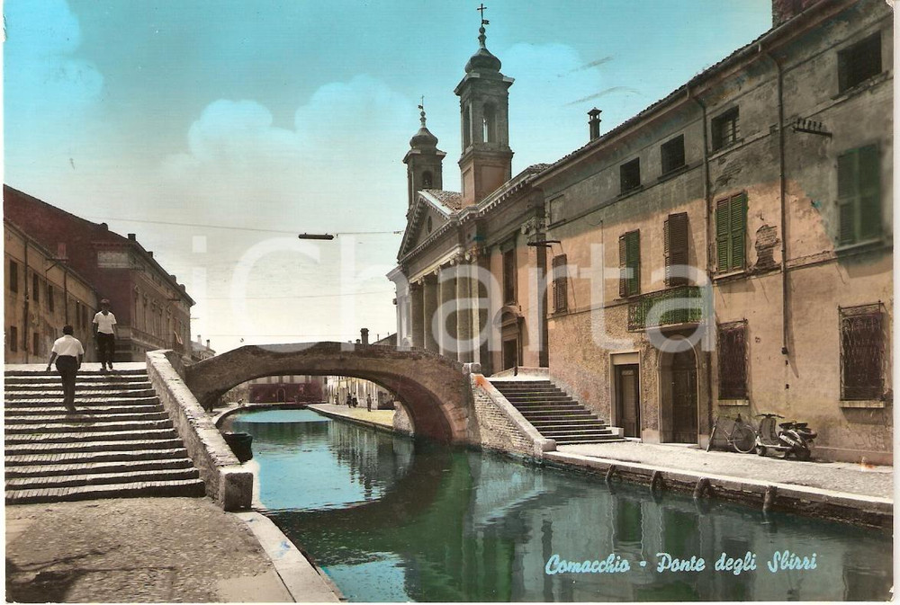 Cartolina originale da collezione 1973 COMACCHIO FE Panorama PONTE DEGLI SBIRRI Cartolina animata FG VG 1