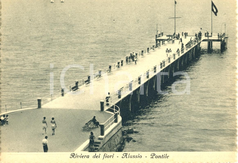 Cartolina originale da collezione 1940 ca ALASSIO SV Pontile della Riviera dei fiori Cartolina ANIMATA FG NV 1