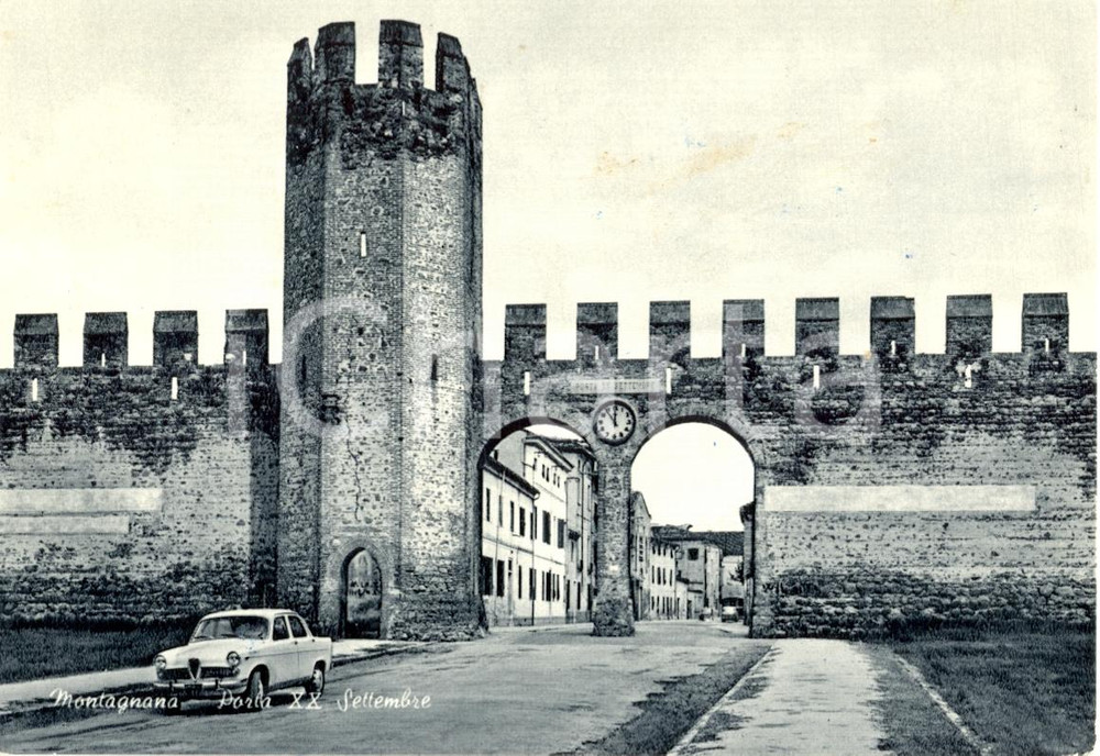 Cartolina originale da collezione 1950 ca MONTAGNANA (PD) Porta XX SETTEMBRE *Cartolina animata FG VG 1
