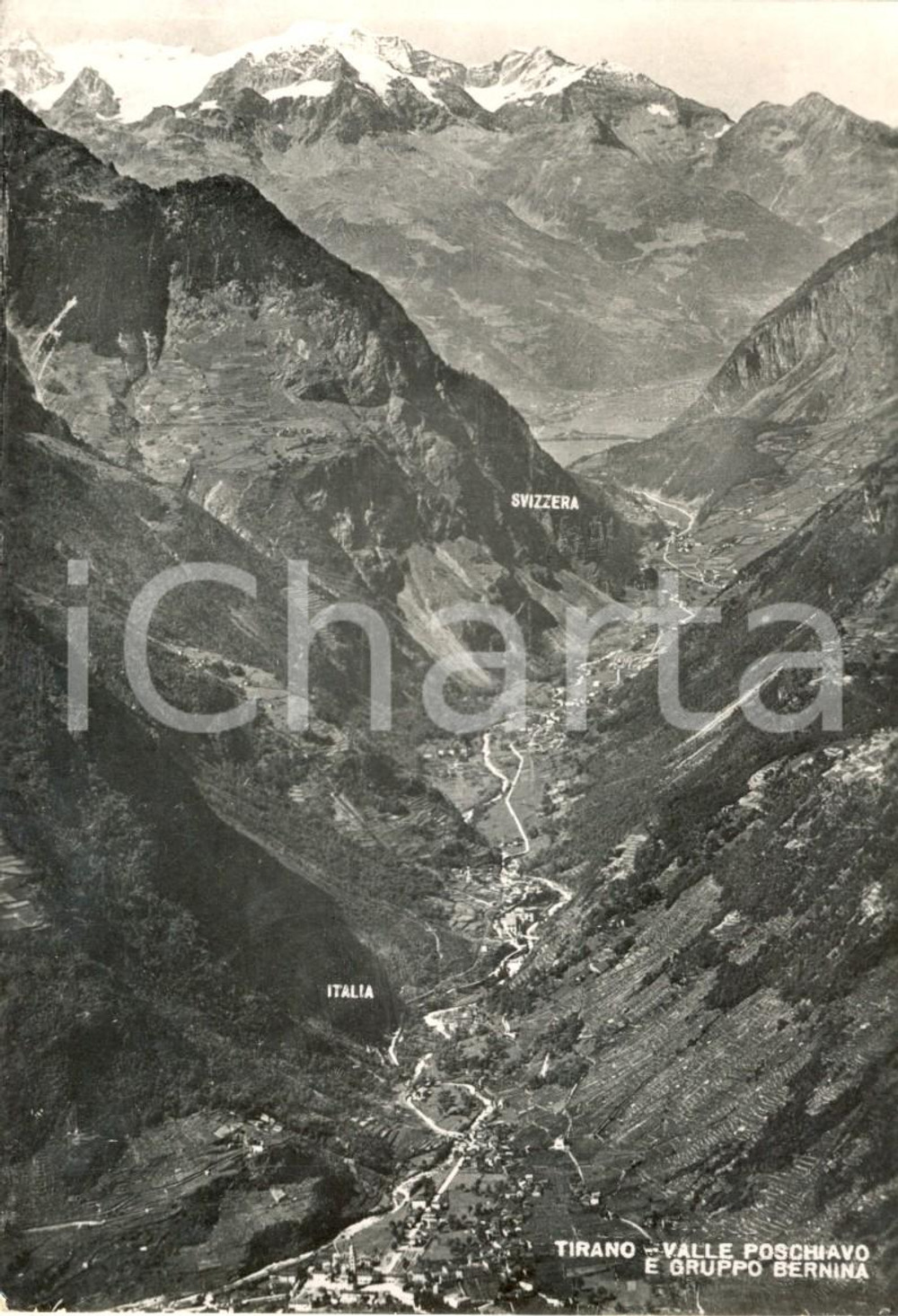 Cartolina originale da collezione 1957 MADONNA DI TIRANO (SO) Valle POSCHIAVO e GRUPPO BERNINA *Cartolina FG VG 1