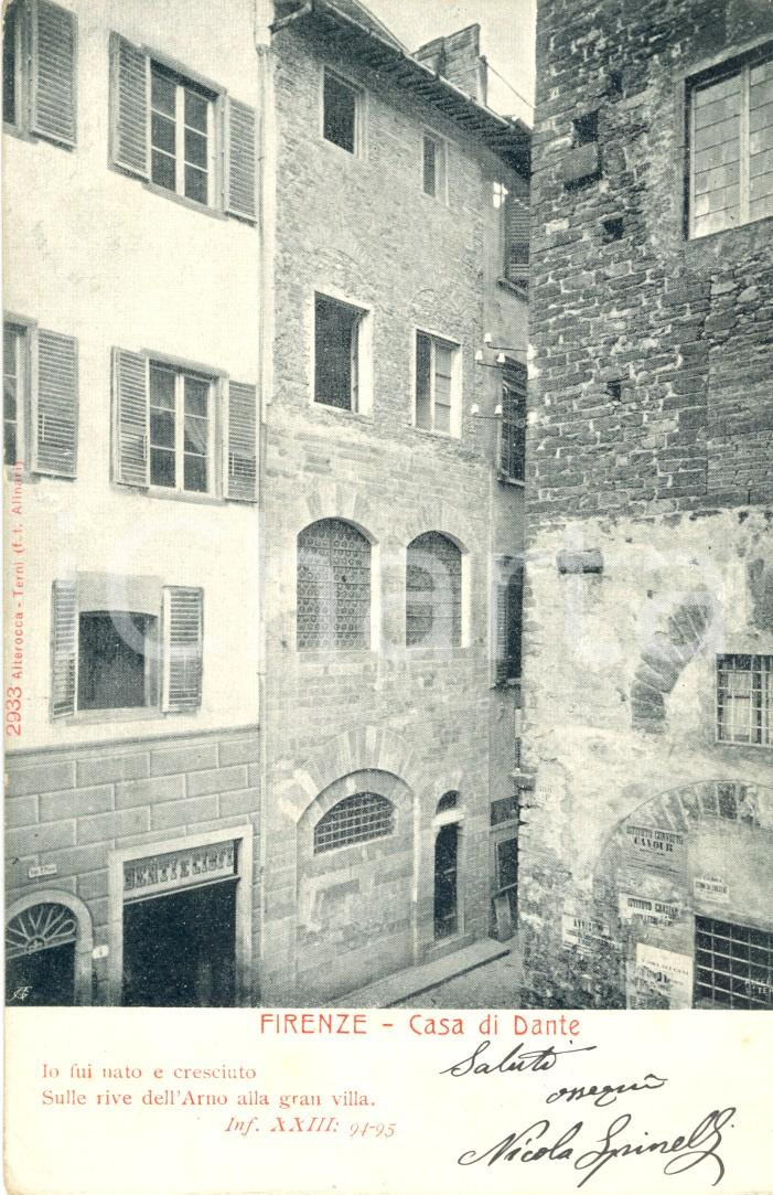 Cartolina originale da collezione 1903 FIRENZE Veduta esterna della CASA DI DANTE *Cartolina postale FP VG 1