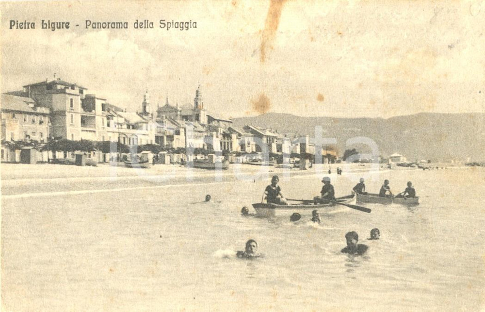 Cartolina originale da collezione 1917 PIETRA LIGURE (SV) Panorama della spiaggia *Cartolina animata FP NV 1