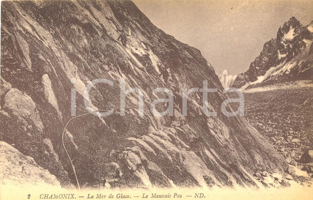Cartolina originale da collezione 1915 ca CHAMONIX-MONT-BLANC (F) Mer de Glace del MONTE BIANCO Cartolina animata 1