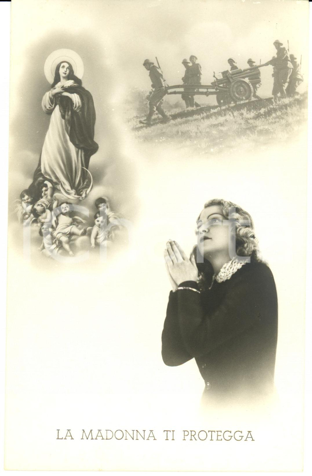 Cartolina originale da collezione 1941 WW2 LA MADONNA PROTEGGA SOLDATI ITALIANI Donna prega CARTOLINA FP NV 1