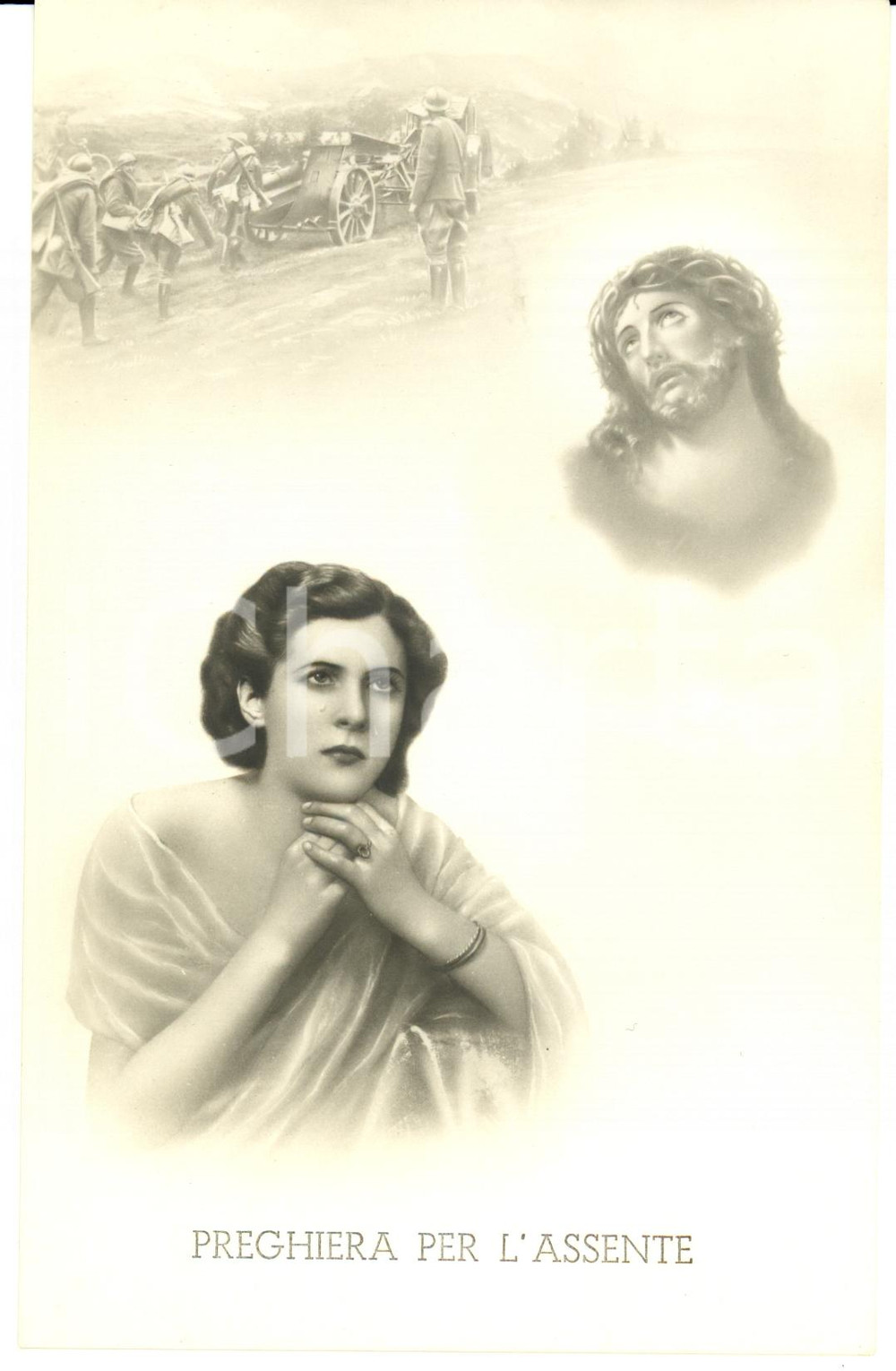 Cartolina originale da collezione 1941 WW2 ARTIGLIERIA Donna prega per marito soldato CARTOLINA FP NV 1