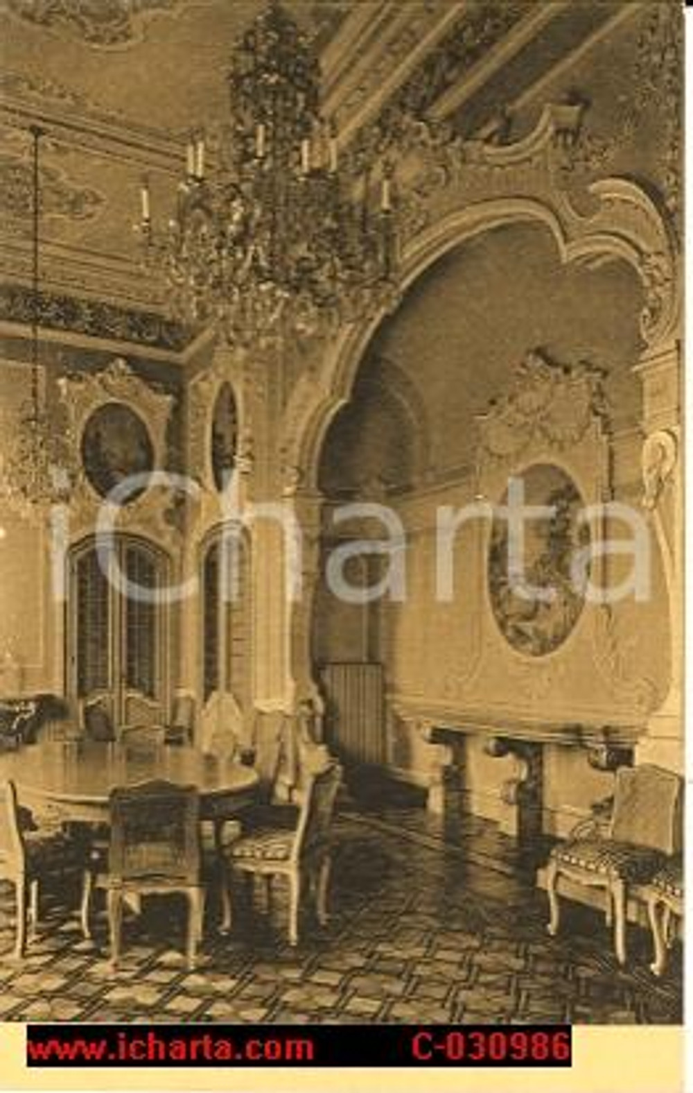 Cartolina originale da collezione 1930 ca MONTALTO PAVESE PV Sala da pranzo del Castello 1