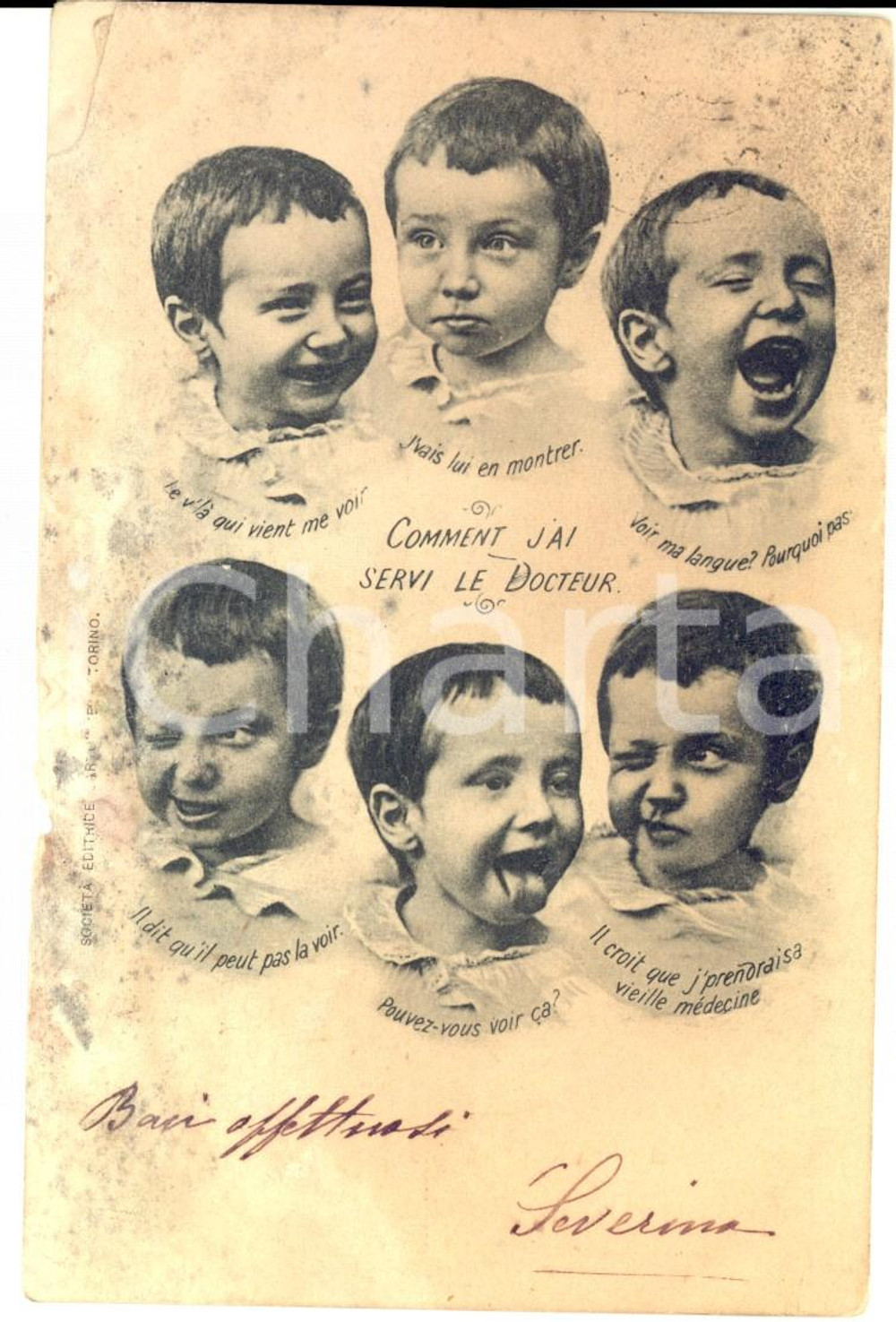 Cartolina originale da collezione 1901 SATIRA J'ai servi le docteur *Cartolina a Maria DELLEANI DANNEGGIATA 1