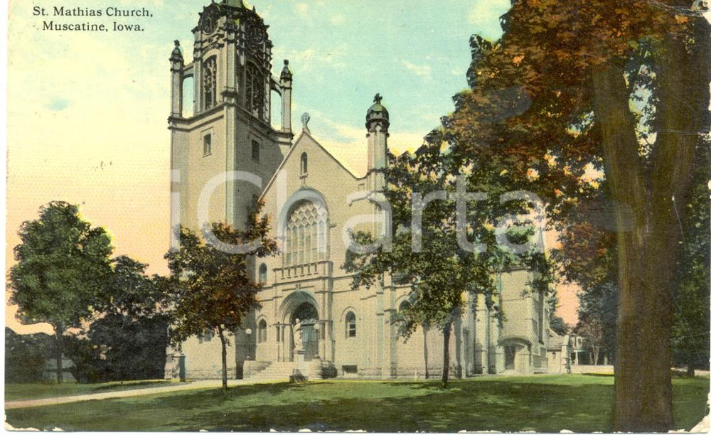 Cartolina originale da collezione 1919 MUSCATINE, IOWA USA Veduta della ST. MATHIAS Church Cartolina FP VG 1