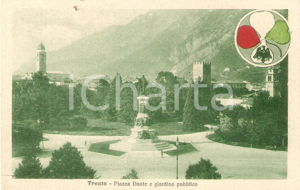 Cartolina originale da collezione 1930 ca TRENTO Piazza DANTE e giardino pubblico Cartolina FP NV 1